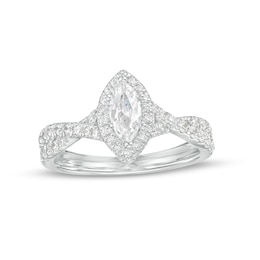 1.00 CT. T.W. Certified Canadian Marquise Diamond Frame Twist Shank Engagement Ring in 14K White Gold (I/SI2)