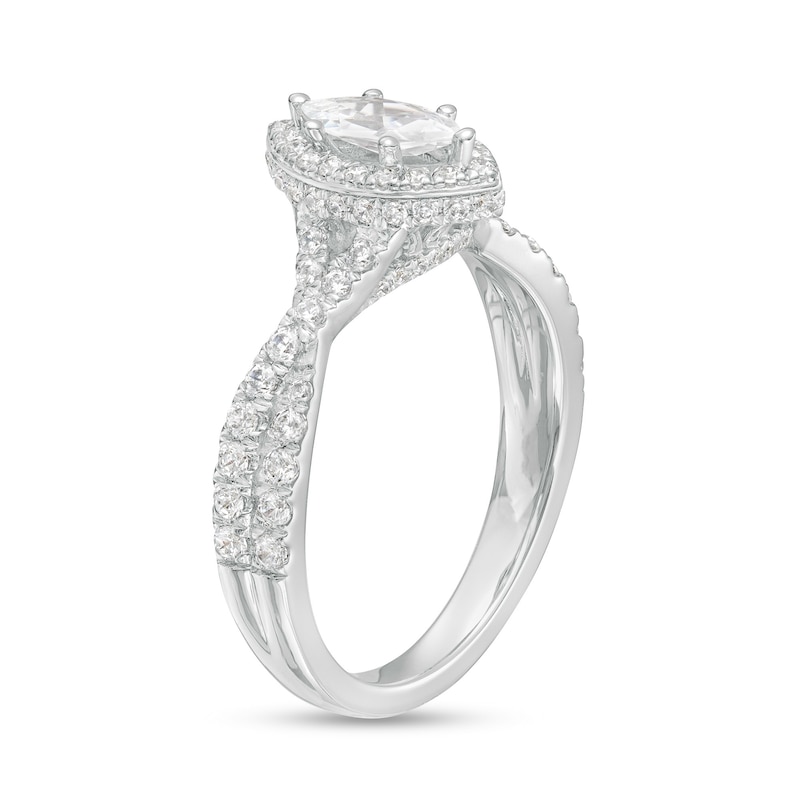 1.00 CT. T.W. Certified Canadian Marquise Diamond Frame Twist Shank Engagement Ring in 14K White Gold (I/SI2)
