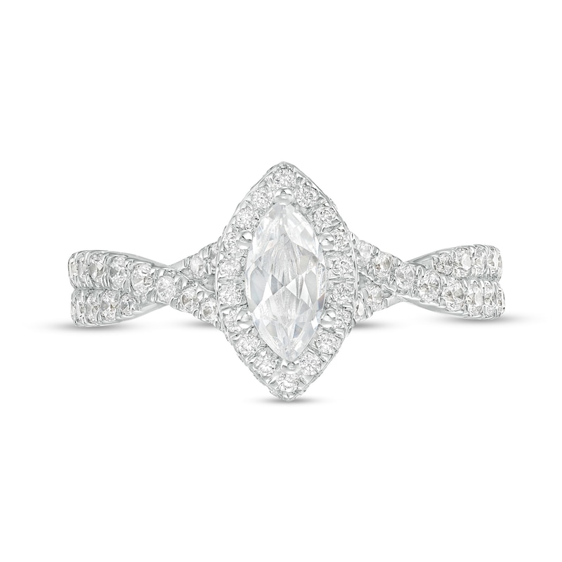 Main Image 4 of 1.00 CT. T.W. Certified Canadian Marquise Diamond Frame Twist Shank Engagement Ring in 14K White Gold (I/SI2)