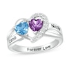 Thumbnail Image 1 of Couple's Simulated Gemstone and Lab-Created White Sapphire Heart Frame Ring in Sterling Silver (2 Stones and 3 Lines)