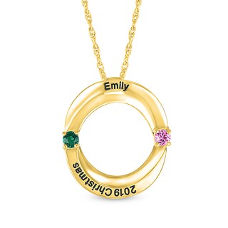 Couple's Simulated Gemstone Overlay Circles Pendant in Sterling Silver with 14K Gold Plate (2 Stones and Lines)