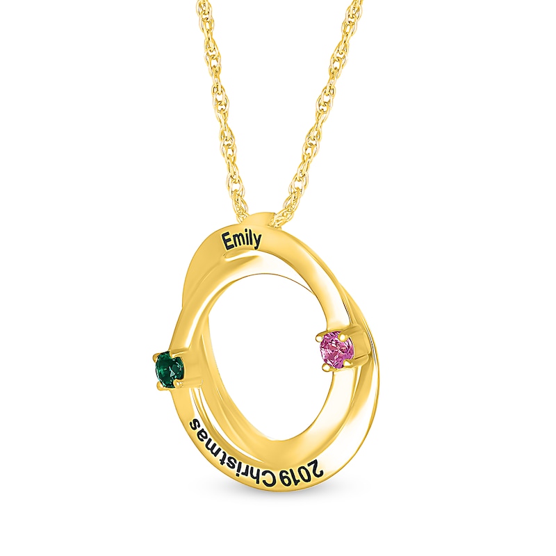 Main Image 2 of Couple's Simulated Gemstone Overlay Circles Pendant in Sterling Silver with 14K Gold Plate (2 Stones and Lines)