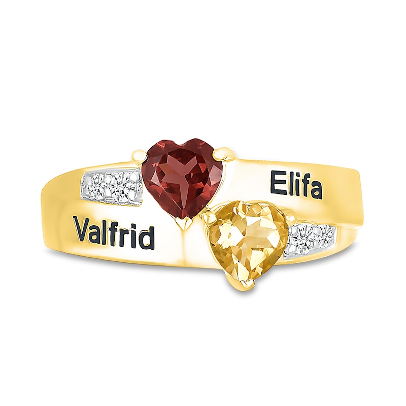 Simulated Gemstone and Lab-Created Sapphire Double Ring in Sterling Silver with 14K Gold Plate (2 Stones and 3 Lines)