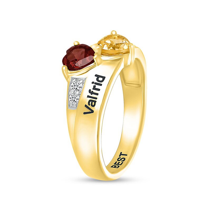 Simulated Gemstone and Lab-Created Sapphire Double Ring in Sterling Silver with 14K Gold Plate (2 Stones and 3 Lines)