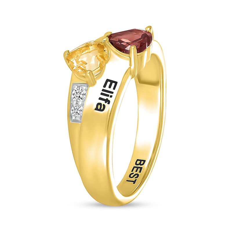 Simulated Gemstone and Lab-Created Sapphire Double Ring in Sterling Silver with 14K Gold Plate (2 Stones and 3 Lines)