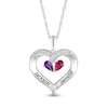 Thumbnail Image 1 of Pear-Shaped Simulated Gemstone and Lab-Created White Sapphire Heart Pendant in Sterling Silver (2 Stones and Lines)