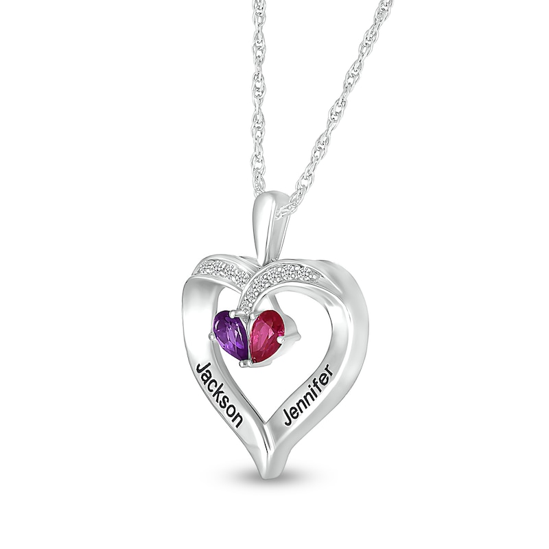 Main Image 2 of Pear-Shaped Simulated Gemstone and Lab-Created White Sapphire Heart Pendant in Sterling Silver (2 Stones and Lines)