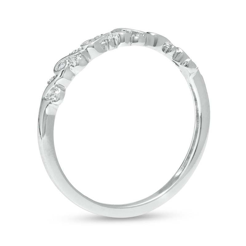 Main Image 3 of 0.04 CT. T.W. Diamond Five Stone Leaf Vine Stackable Anniversary Band in 10K White Gold