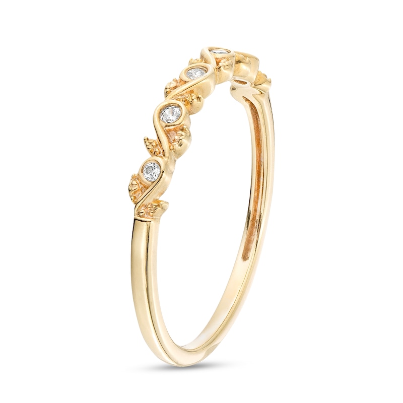 Main Image 3 of 0.04 CT. T.W. Diamond Five Stone Leaf Vine Anniversary Band in 10K Gold