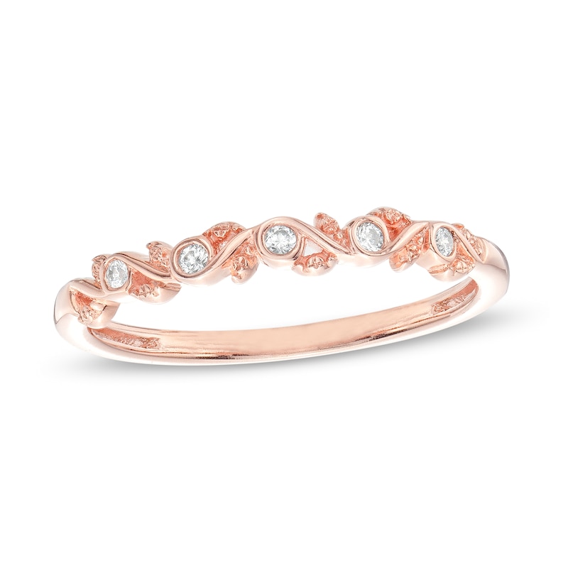 0.04 CT. T.W. Diamond Leaf Vine Vintage-Style Anniversary Band in 10K Rose Gold