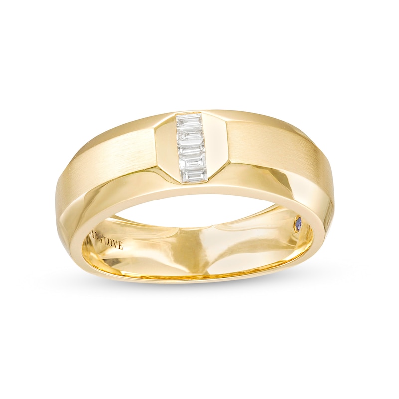 Vera Wang Love Collection Men's 0.085 CT. T.W. Baguette Diamond Five Stone Linear Wedding Band in 14K Gold (I/SI2)|Peoples Jewellers