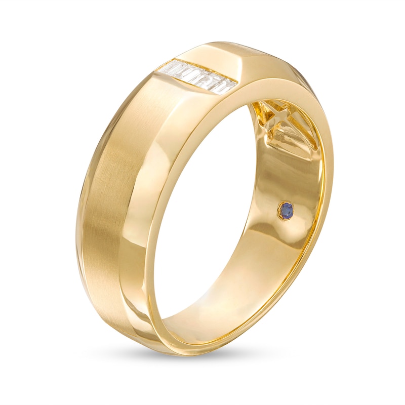 Vera Wang Love Collection Men's 0.085 CT. T.W. Baguette Diamond Five Stone Linear Wedding Band in 14K Gold (I/SI2)