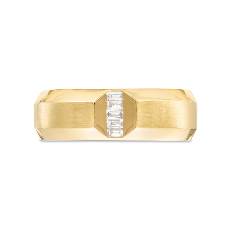 Vera Wang Love Collection Men's 0.085 CT. T.W. Baguette Diamond Five Stone Linear Wedding Band in 14K Gold (I/SI2)