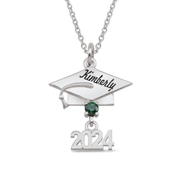 Gemstone Engravable 2022 Graduation Cap Pendant (1 Stone and Line)