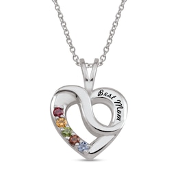 Gemstone Engravable Sash Heart Pendant (3-6 Stones and 1 Line)