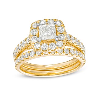 2.00 CT. T.W. Princess-Cut Diamond Frame Bridal Set in 14K Gold (I/I2)