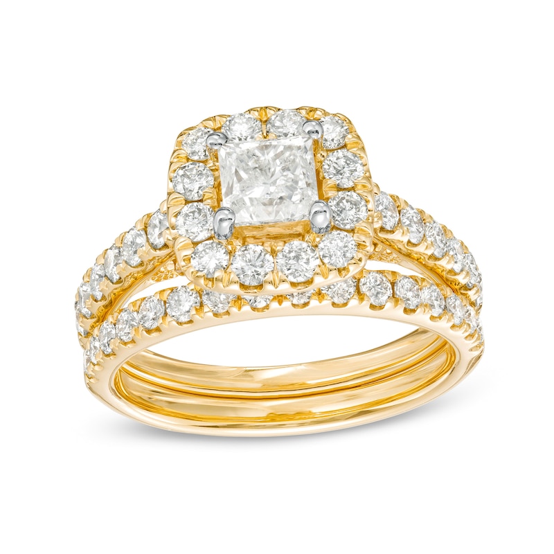 2.00 CT. T.W. Princess-Cut Diamond Frame Bridal Set in 14K Gold (I/I2)|Peoples Jewellers