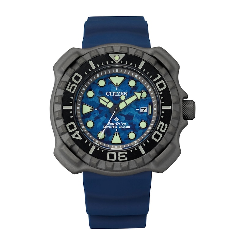 Men's Citizen Eco-Drive® Promaster Diver Gunmetal Grey Super Titanium™ Strap Watch with Blue Dial (Model: BN0227-09L)|Peoples Jewellers