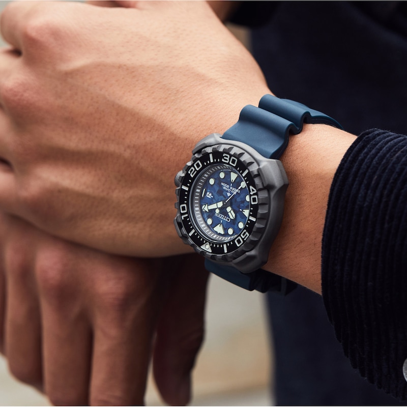 Main Image 5 of Men's Citizen Eco-Drive® Promaster Diver Gunmetal Grey Super Titanium™ Strap Watch with Blue Dial (Model: BN0227-09L)