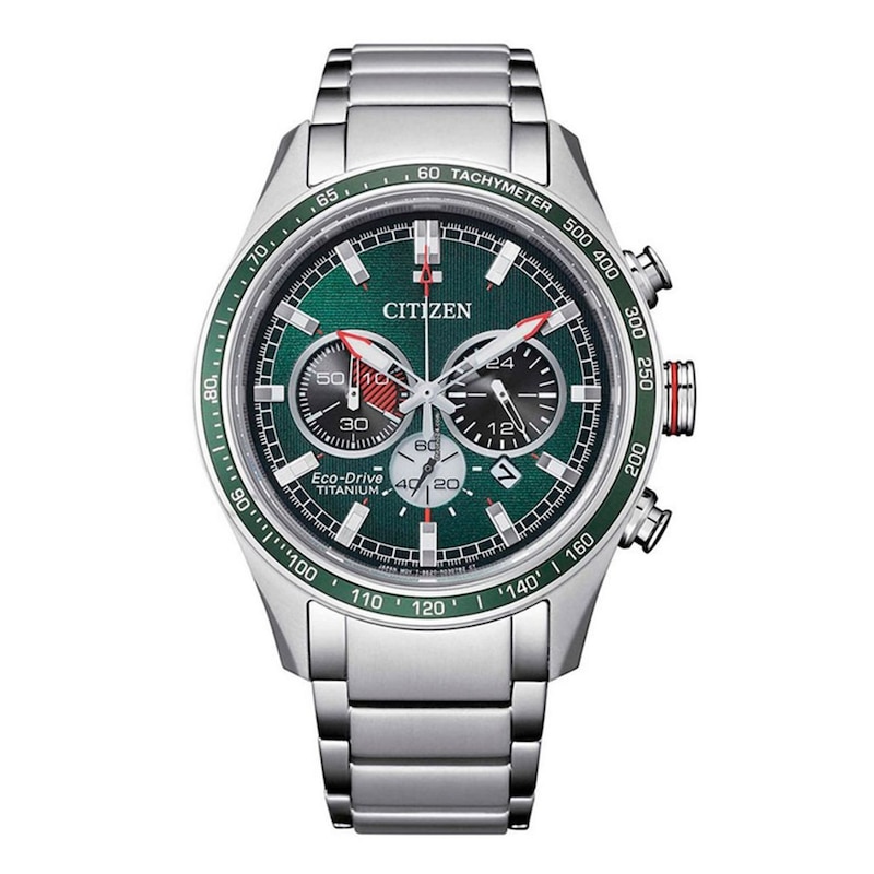 Men's Citizen Eco-Drive® Super Titanium™ Chronograph Watch with Green Dial (Model: CA4497-86X)|Peoples Jewellers