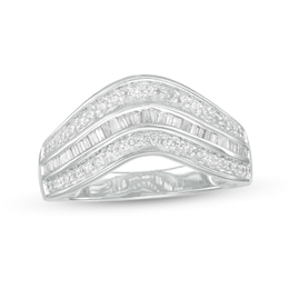 0.45 CT. T.W. Baguette and Round Diamond Contour Triple Row Anniversary Band in 10K White Gold