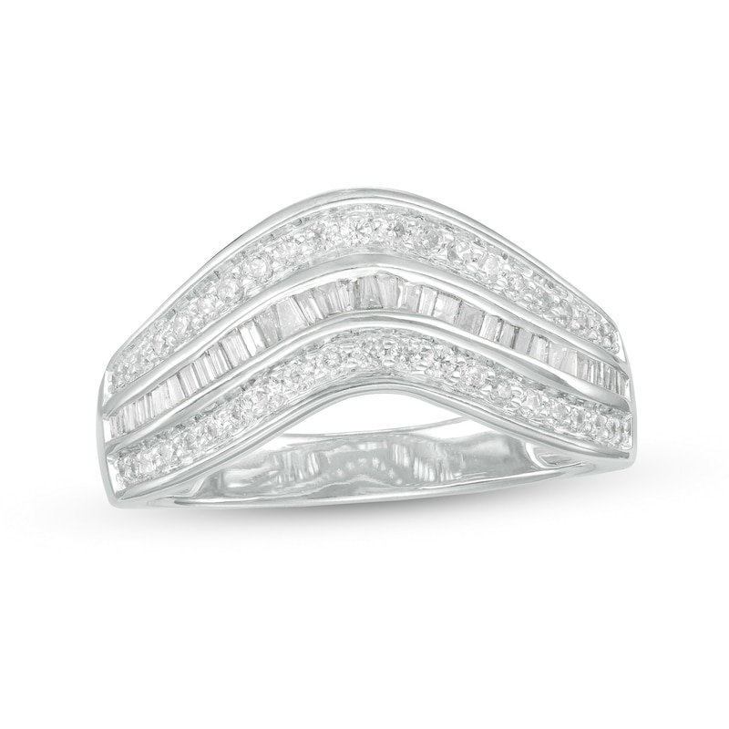 0.45 CT. T.W. Baguette and Round Diamond Contour Triple Row Anniversary Band in 10K Gold|Peoples Jewellers