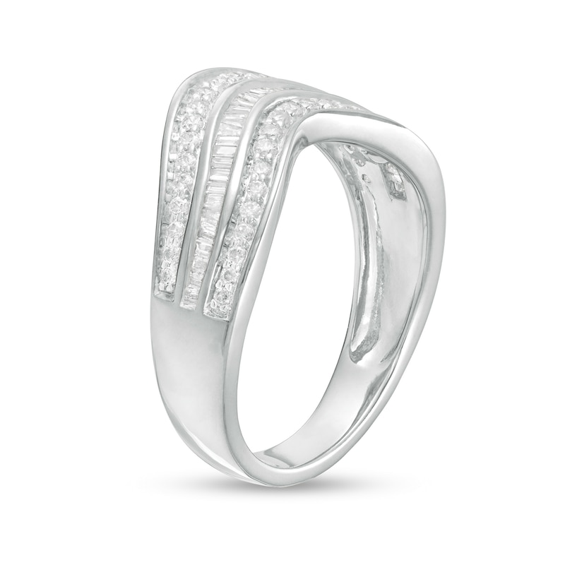 0.45 CT. T.W. Baguette and Round Diamond Contour Triple Row Anniversary Band in 10K White Gold