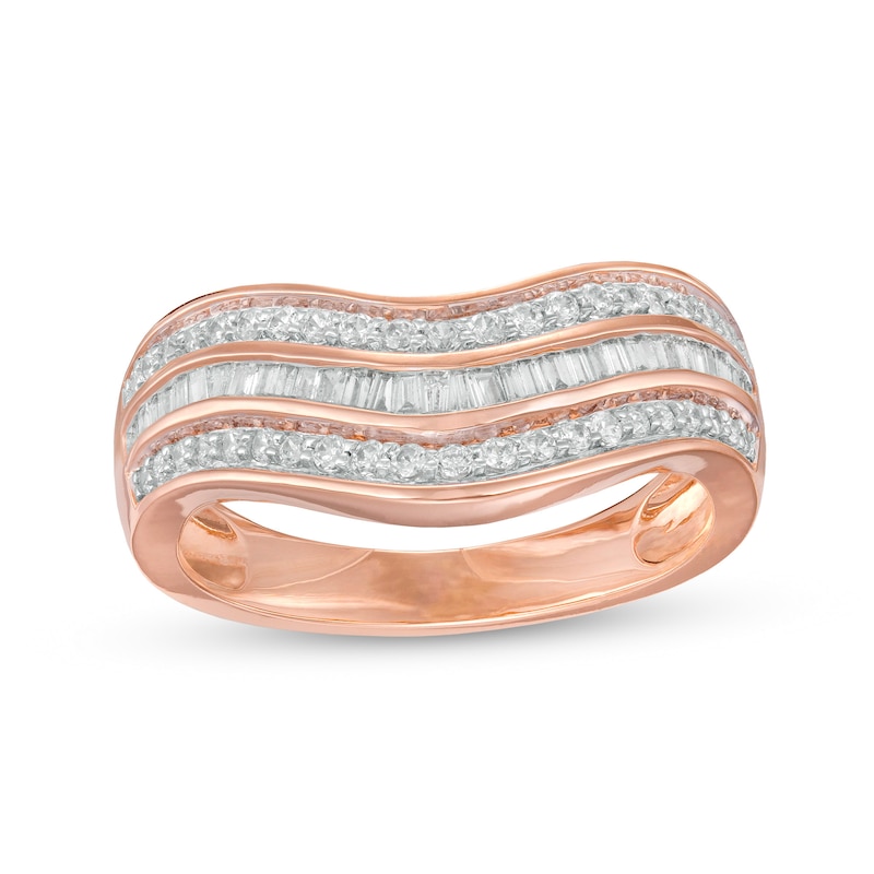 0.45 CT. T.W. Baguette and Round Diamond Contour Triple Row Anniversary Band in 10K Rose Gold|Peoples Jewellers