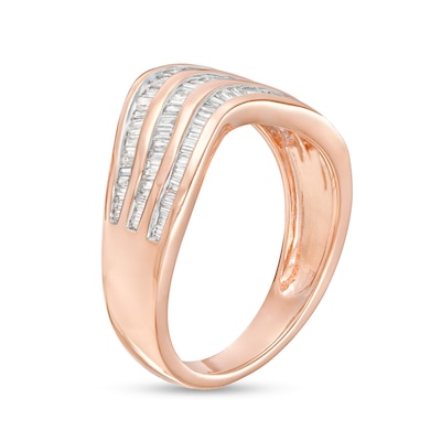 0.45 CT. T.W. Baguette Diamond Contour Triple Row Anniversary Band in 10K Rose Gold