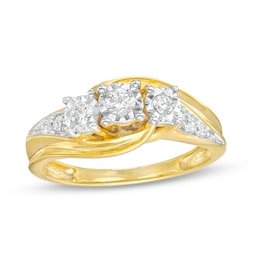 0.25 CT. T.W. Diamond Past Present Future® Bypass Swirl Shank Engagement Ring in 10K Gold