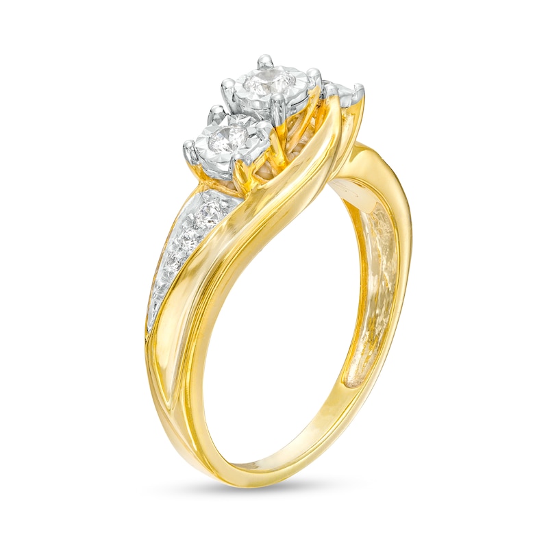 Main Image 3 of 0.25 CT. T.W. Diamond Past Present Future® Bypass Swirl Shank Engagement Ring in 10K Gold