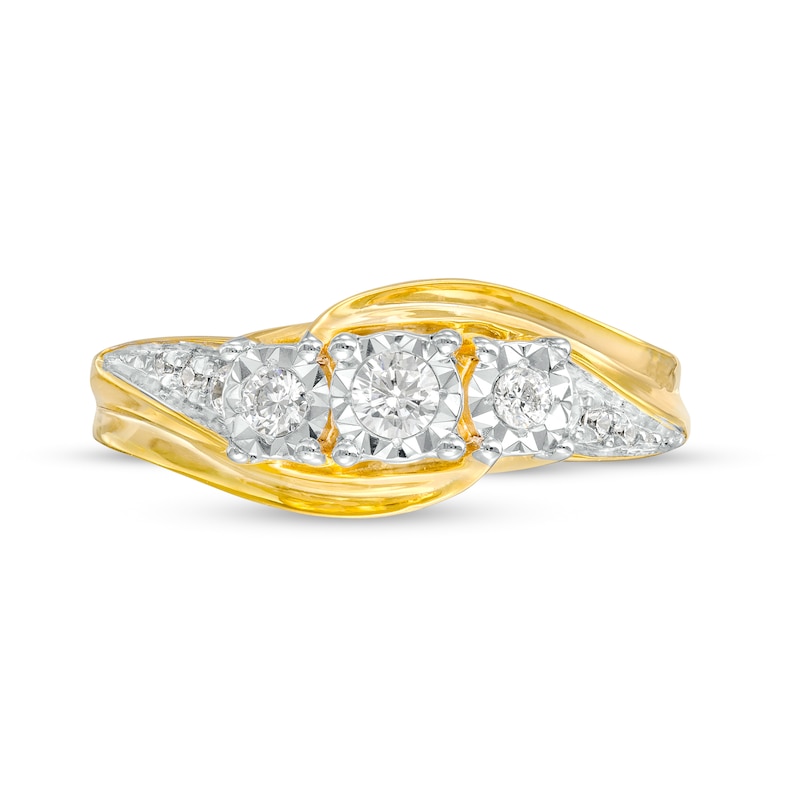 Main Image 4 of 0.25 CT. T.W. Diamond Past Present Future® Bypass Swirl Shank Engagement Ring in 10K Gold