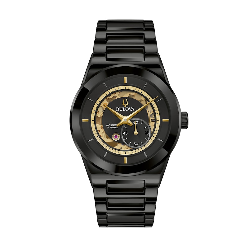 Men's Bulova Millenia Black Ceramic Watch with Black Skeleton Dial (Model: 98A291)|Peoples Jewellers