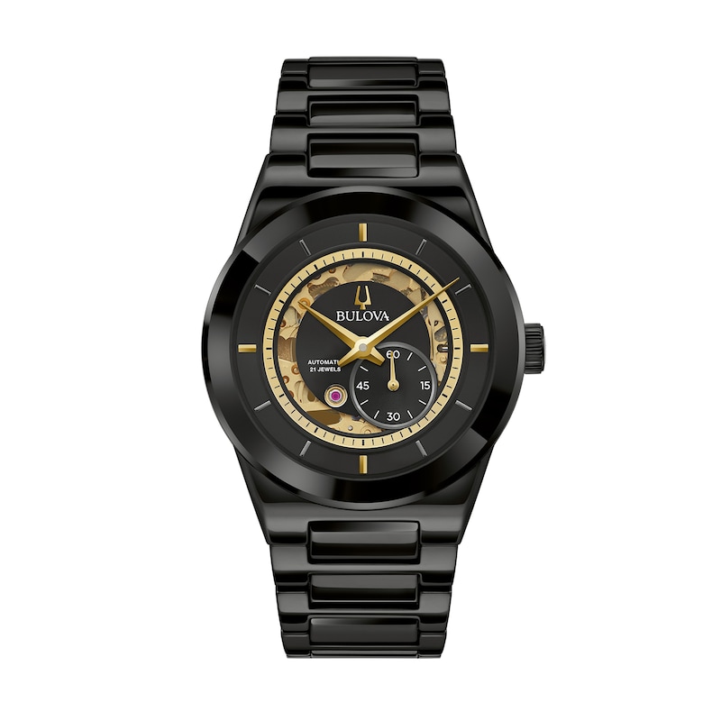 Main Image 1 of Men's Bulova Millenia Black Ceramic Watch with Black Skeleton Dial (Model: 98A291)