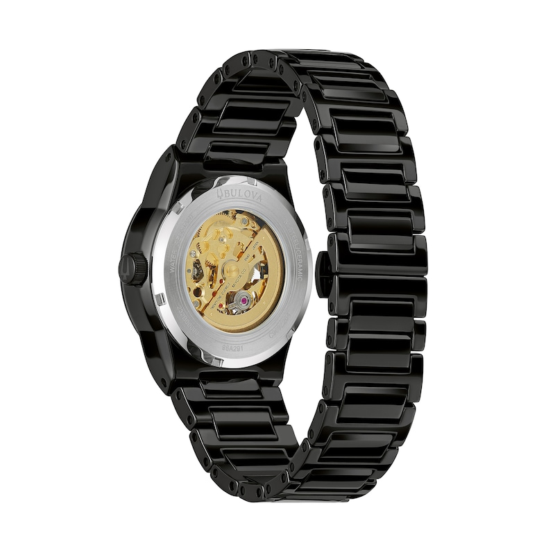 Men's Bulova Millenia Black Ceramic Watch with Black Skeleton Dial (Model: 98A291)|Peoples Jewellers