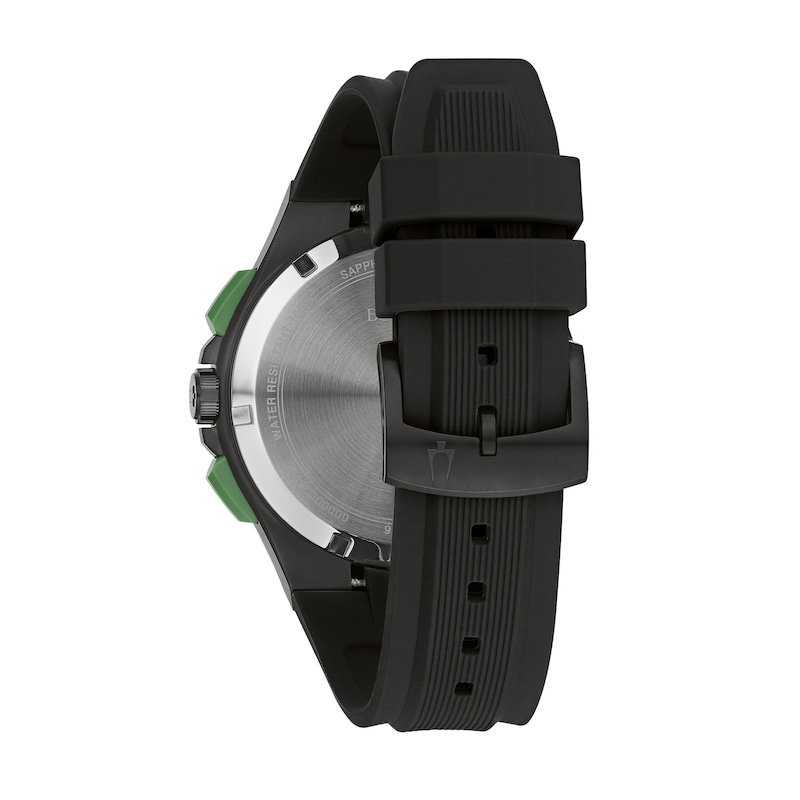 Main Image 3 of Men's Bulova Maquina Black IP Chronograph Black Silicone Strap Watch with Black Dial (Model: 98B381)