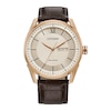 Men's Citizen Eco-Drive® Classic Rose-Tone Leather Strap Watch with Ivory Dial (Model: AW0082-01A)