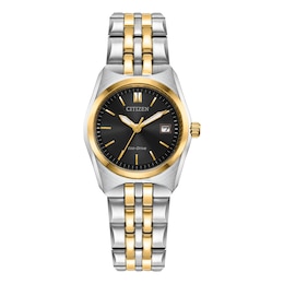 Ladies' Citizen Eco-Drive® Corso Two-Tone Watch with Black Dial (Model: EW2299-50E)