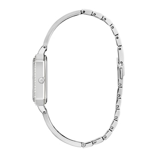 Ladies' Citizen Eco-Drive® Silhouette Crystal Accent Bangle Watch with Rectangular Silver-Tone Dial (Model: EM0980-50A)