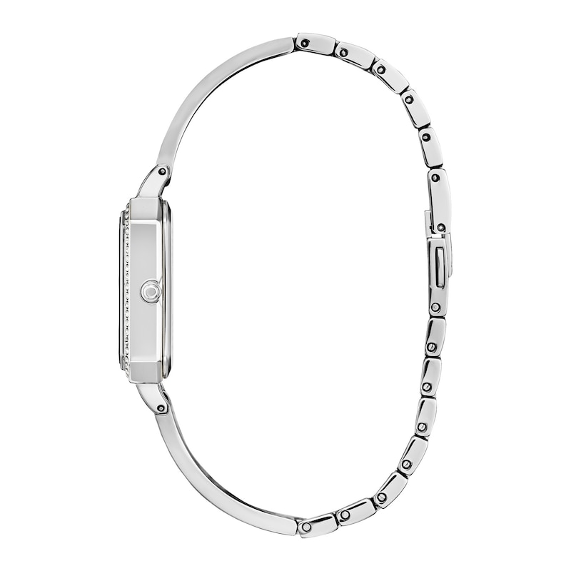 Ladies' Citizen Eco-Drive® Silhouette Crystal Accent Bangle Watch with Rectangular Silver-Tone Dial (Model: EM0980-50A)