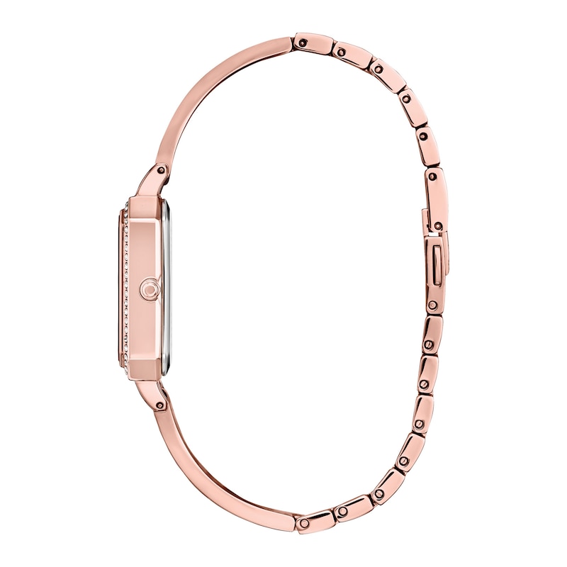 Ladies' Citizen Eco-Drive® Silhouette Crystal Rose-Tone Bangle Watch with Rectangle Silver-Tone Dial (Model: EM0983-51A)