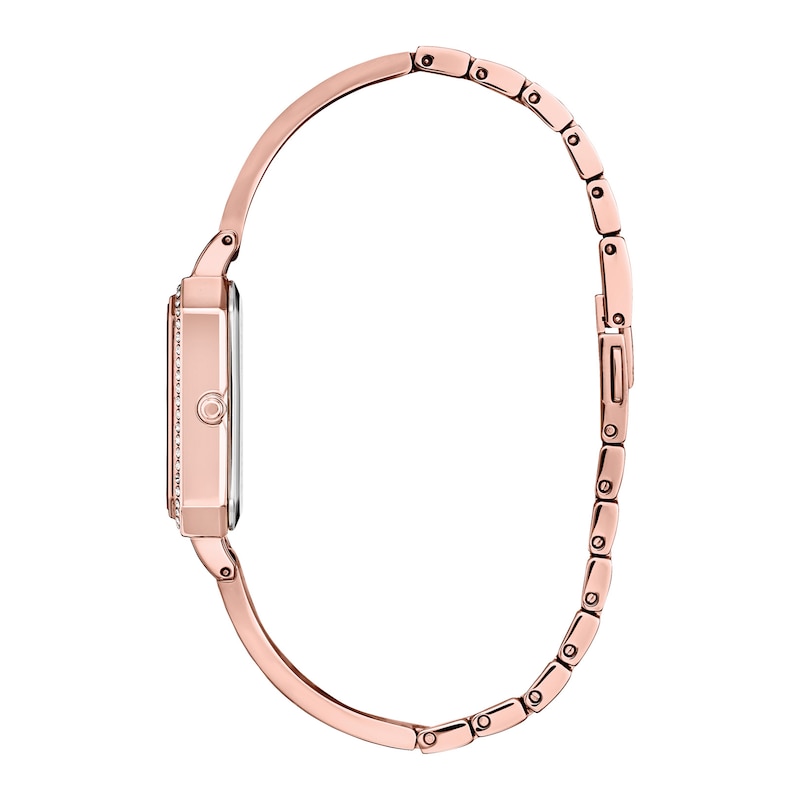 Main Image 2 of Ladies' Citizen Eco-Drive® Silhouette Crystal Rose-Tone Bangle Watch with Rectangle Silver-Tone Dial (Model: EM0983-51A)