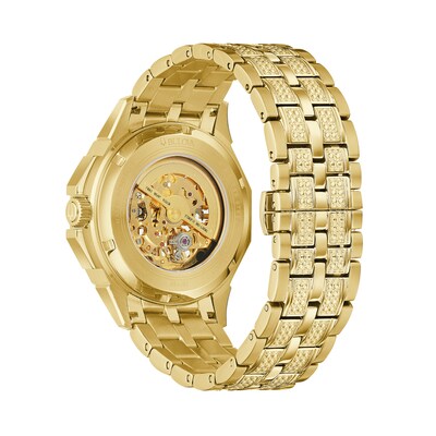 Men's Bulova Octava Crystal Accent Gold-Tone Automatic Watch with Gold-Tone Skeleton Dial (Model: 98A292)