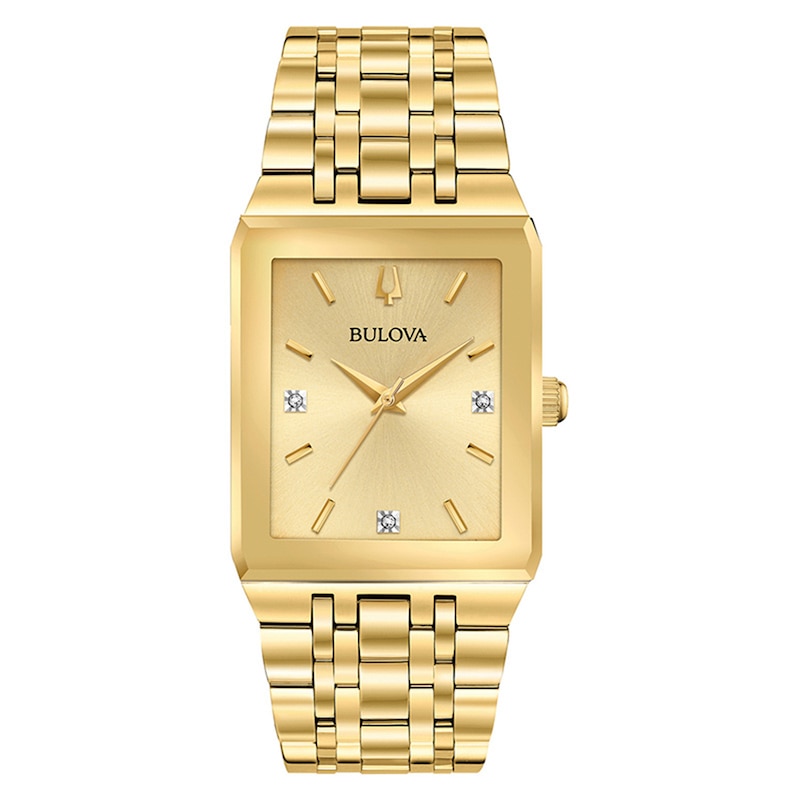 Men's Bulova Futuro Diamond Accent Gold-Tone Watch with Rectangular Gold-Tone Dial (Model: 97D120)