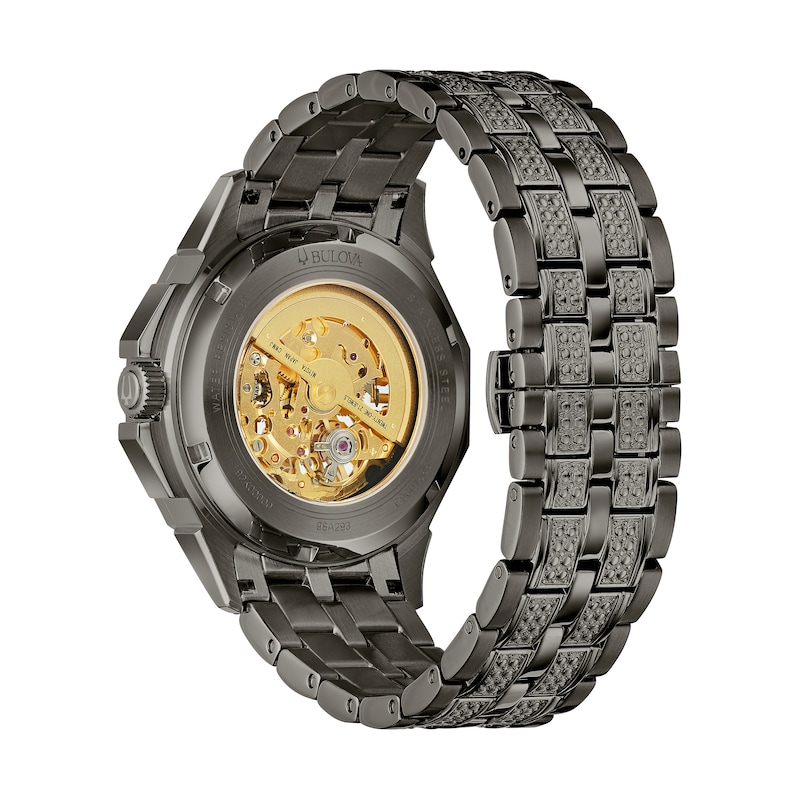 Main Image 3 of Men's Bulova Octava Crystal Accent Gunmetal Grey IP Automatic Watch with Gunmetal Grey Skeleton Dial (Model: 98A293)