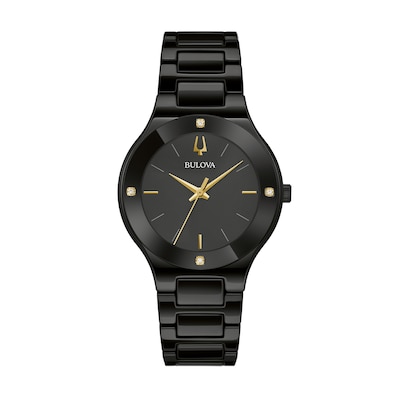 Ladies' Bulova Millenia Diamond Accent Black Ceramic Watch with Black Dial (Model: 98R293)