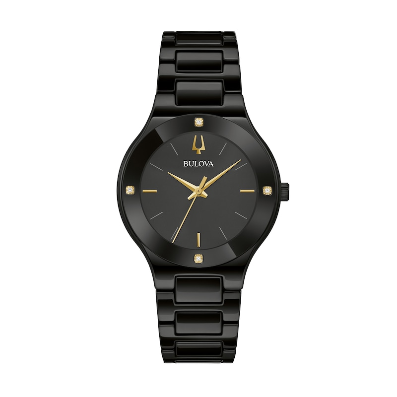 Ladies' Bulova Millenia Diamond Accent Black Ceramic Watch with Black Dial (Model: 98R293)
