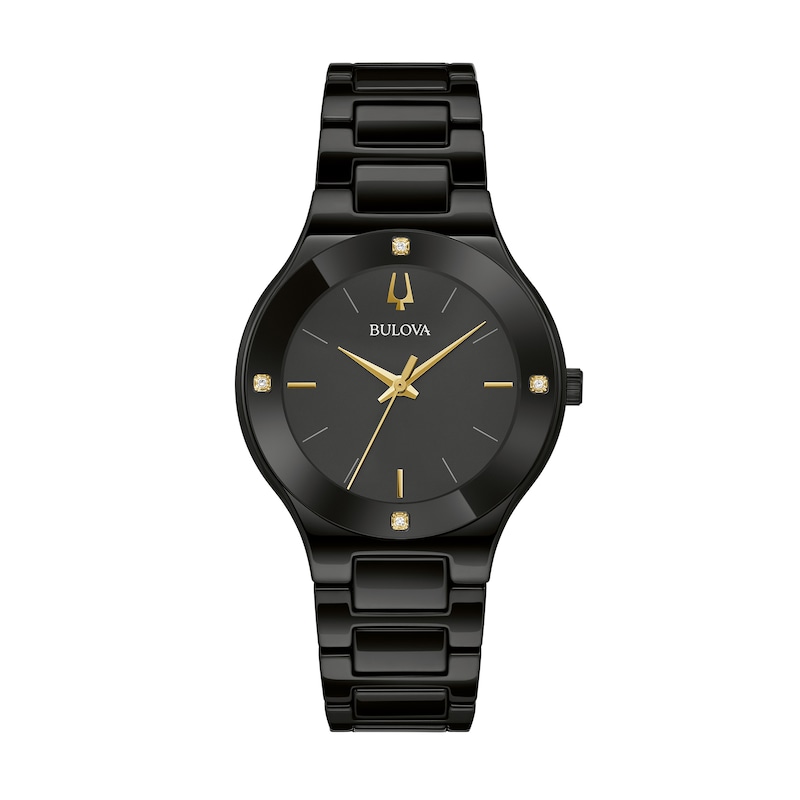 Ladies' Bulova Millenia Diamond Accent Black Ceramic Watch with Black Dial (Model: 98R293)|Peoples Jewellers