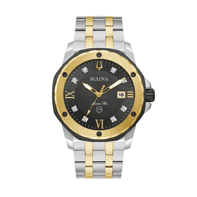 Men's Bulova Marine Star Diamond Accent Tri-Tone Watch with Black Dial (Model: 98D175)