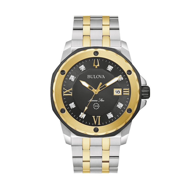 Main Image 1 of Men's Bulova Marine Star Diamond Accent Tri-Tone Watch with Black Dial (Model: 98D175)